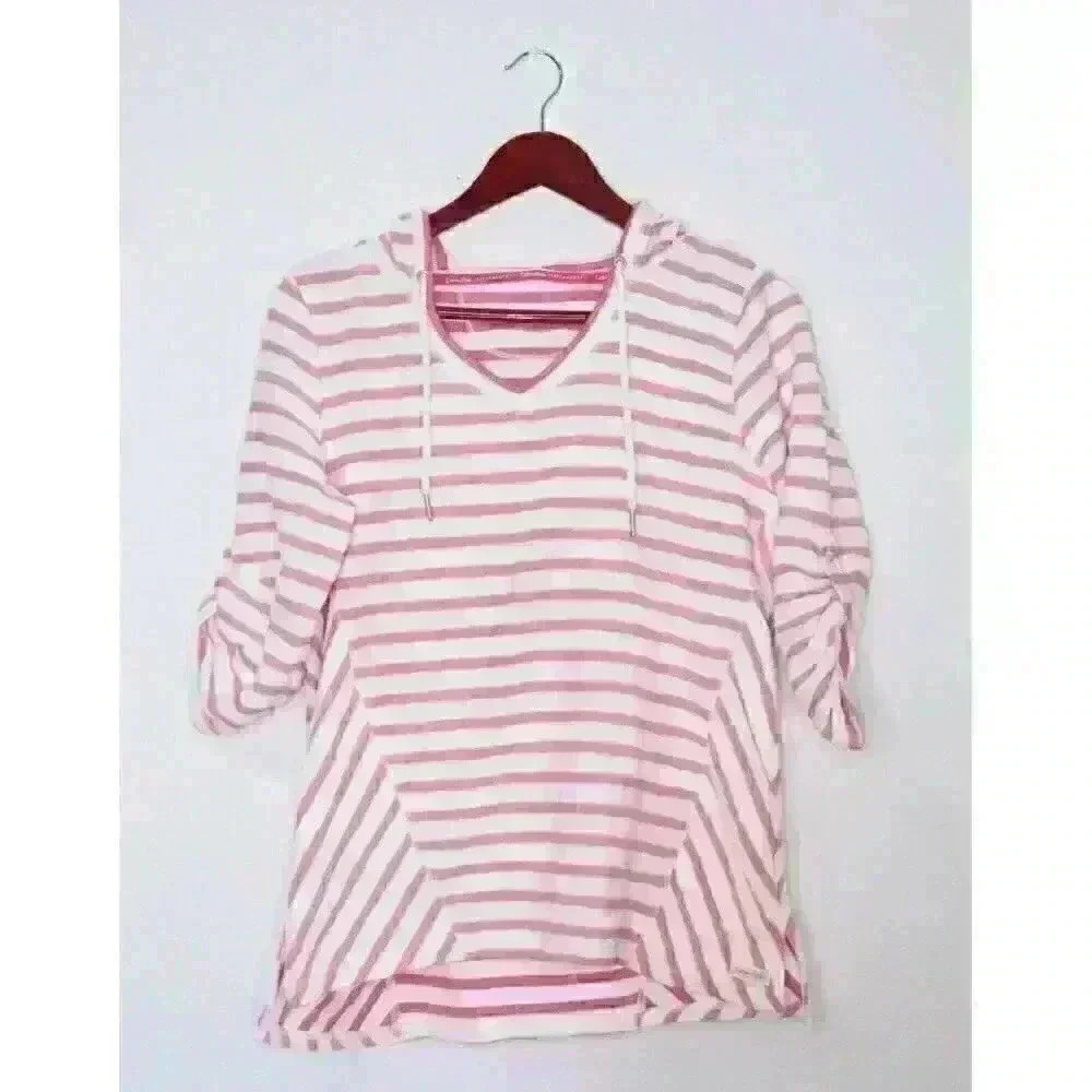 Calvin Klein Performance Striped Hoodie Nautical Beach Classy Y2K Women's Size M
